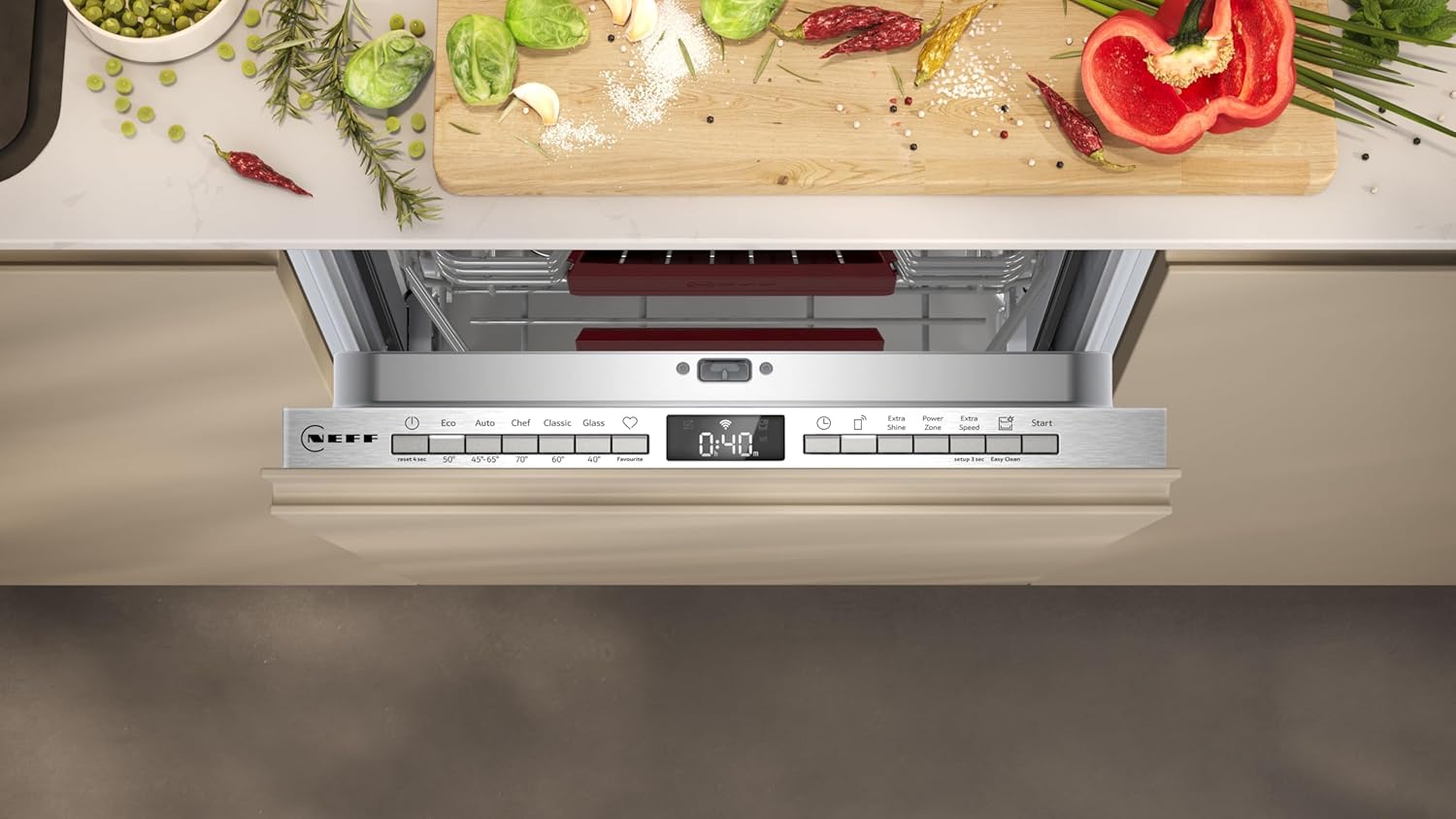 NEFF S157YCX03E, N 70, Smarter Geschirrspüler Vollintegriert, 60 cm, Besteckschublade, Made in Germany, Zeolith-Trocknung, besonders leise Spülmaschine, höhenverstellbarer Oberkorb, starker Sprühdruck