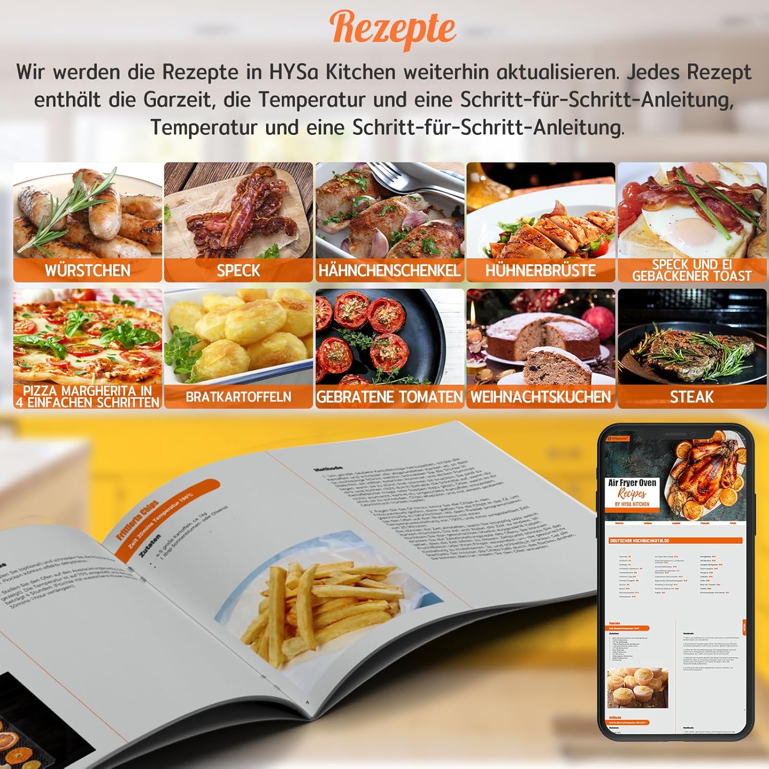 HYSapientia® 24L Heißluftfritteuse xxl，minibackofen mit umluft 1800W,mini backofen camping grill umluft mit kochplatten,heißluftofen 10 Programme,pizzaofen,Airfryer xxl