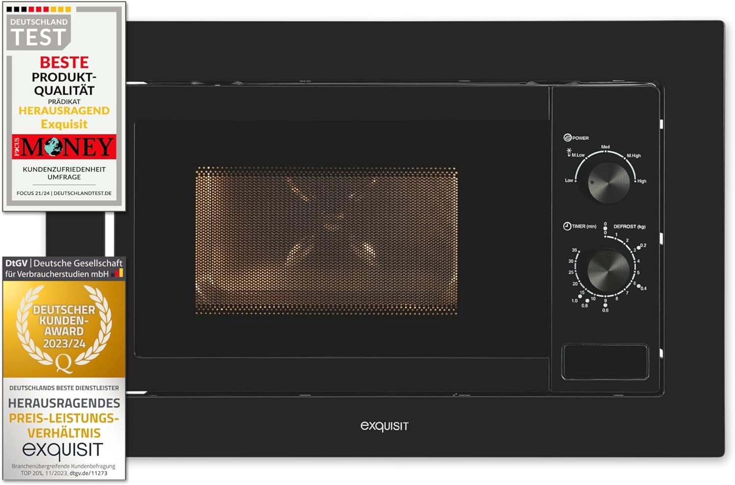 Exquisit Einbaumikrowelle EMW10-020 inox | 800 W Leistung | Kinderleichte Bedienung | Einfacher Einbau | Timer | Drehteller 27cm | Mikrowelle 60 cm | Einbaugerät | Edelstahl