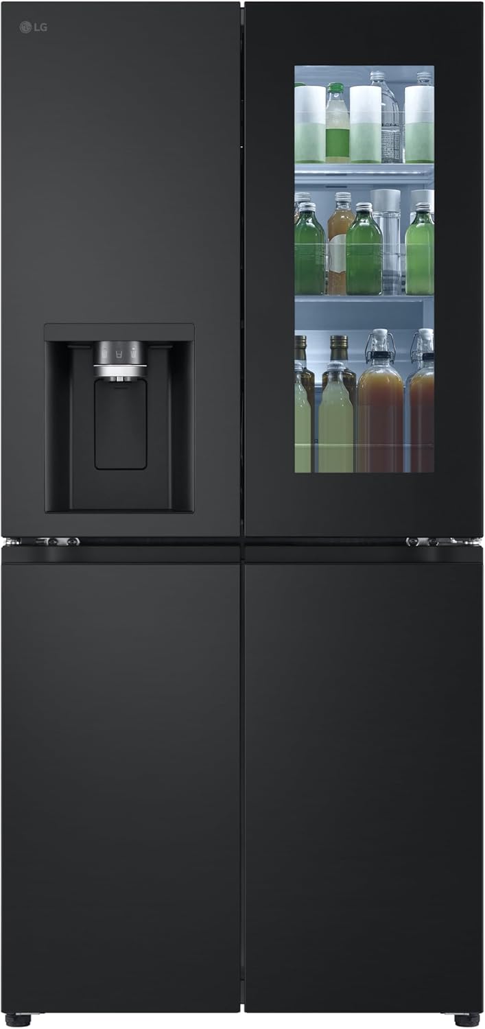 LG GMG861EPAE InstaView SLIM Multi-Door, Klasse E, 508 L, Kühlschrank mit Gefrierfach, Eis-, Crushed Ice- Wasserspender mit UVnano, Total NoFrost, Smart Inverter Kompressor, Wi-Fi, Farbe Matte Black