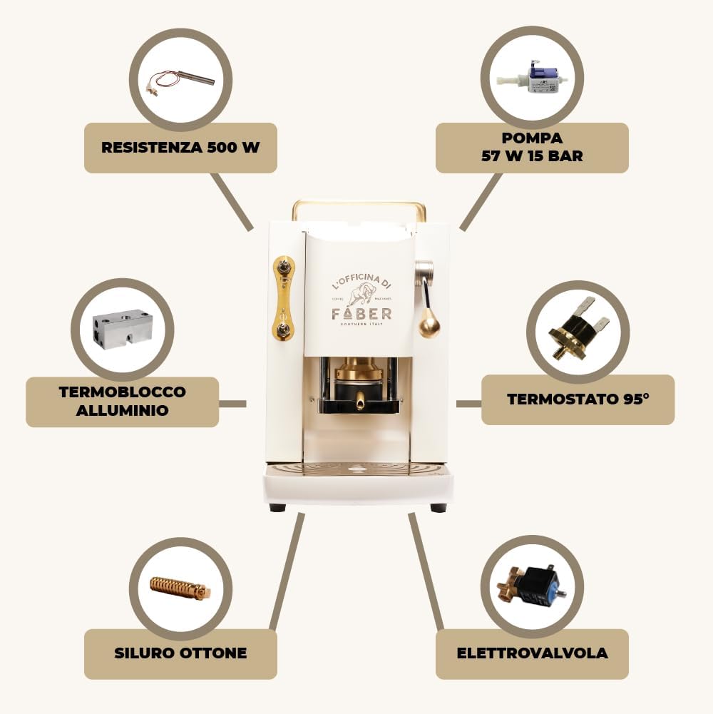 Faber PRO Total Deluxe Kaffeemaschine aus Messing, 44 mm Ese Papier, 1.3 liters, (Weiß)