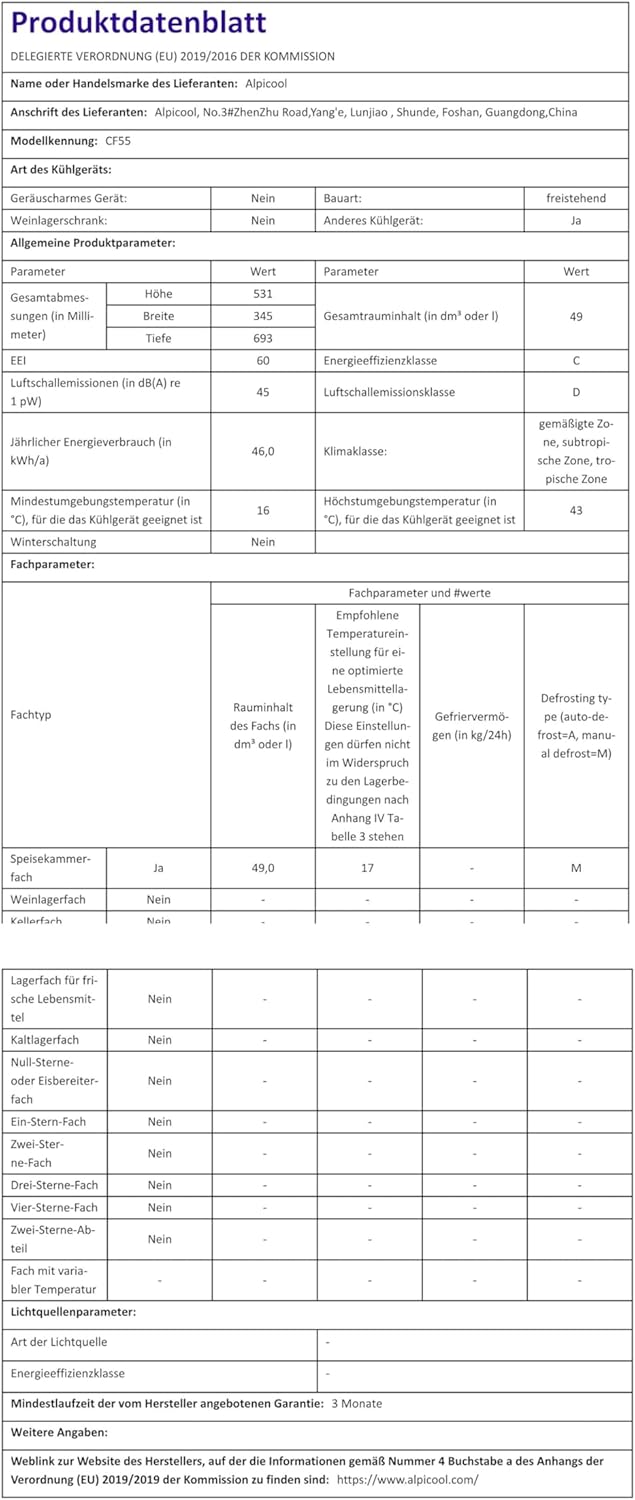 Alpicool CF55 55 Liter Kühlbox 12V tragbarer Mini-Kühlschrank elektrische Gefrierbox klein Gefrierschrank für Auto Camping, LKW, Boot und Steckdose mit USB-Anschluss, -20℃ bis 20℃