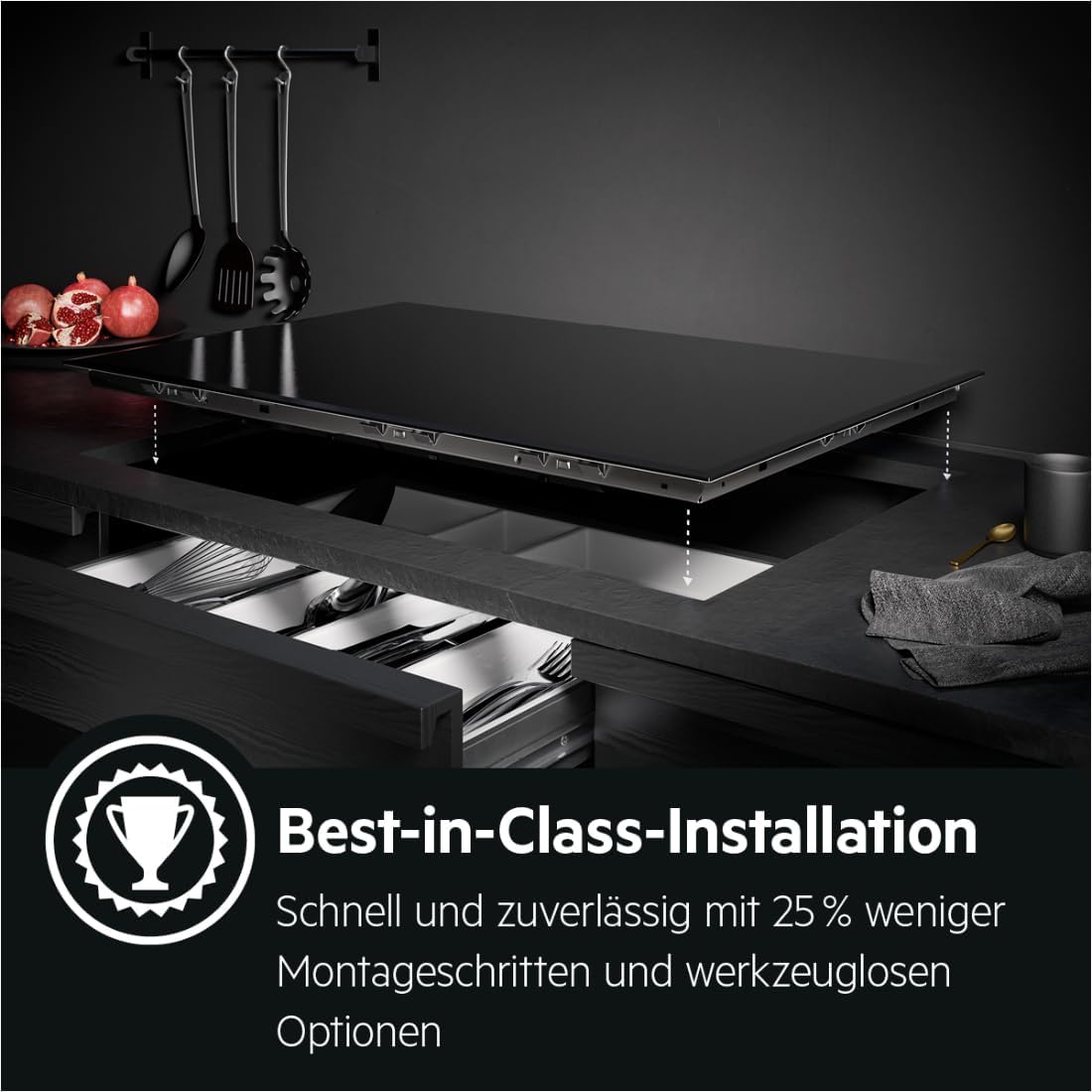 AEG IKE84441XB Autarkes Kochfeld / Herdplatte mit Touchscreen, Topferkennung & Hob²Hood-Funktion / Induktionskochplatte / 4 Kochzonen / Edelstahlrahmen / 80 cm Schwarz