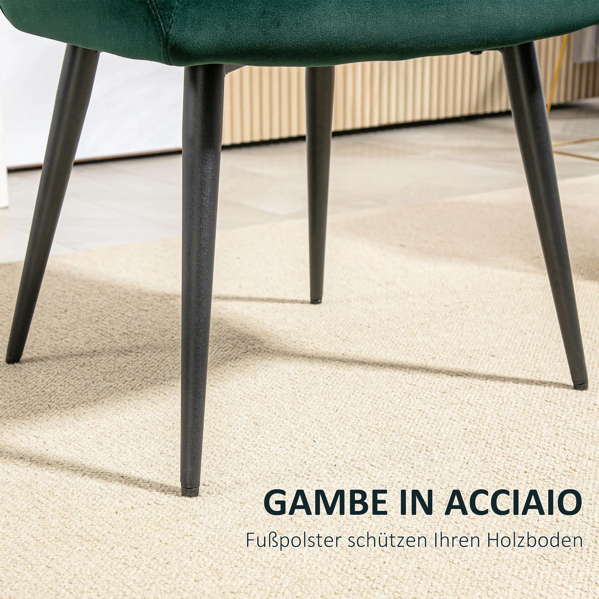 HOMCOM Polsterstuhl Wohnzimmer Samtoptik breite Armlehnen Dunkelgrün