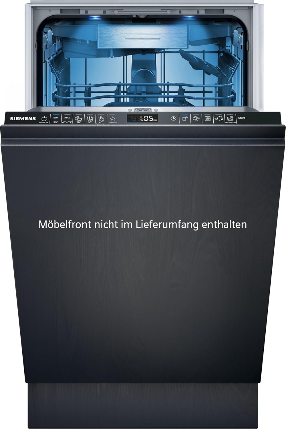 Siemens SR65YX08ME, iQ500 Smarter Geschirrspüler Vollintegriert, 45 cm breit, Besteckschublade, Zeolith, extra leise, aquaStop, automatische Türöffnung nach Programmende, varioSpeed, Innenbeleuchtung