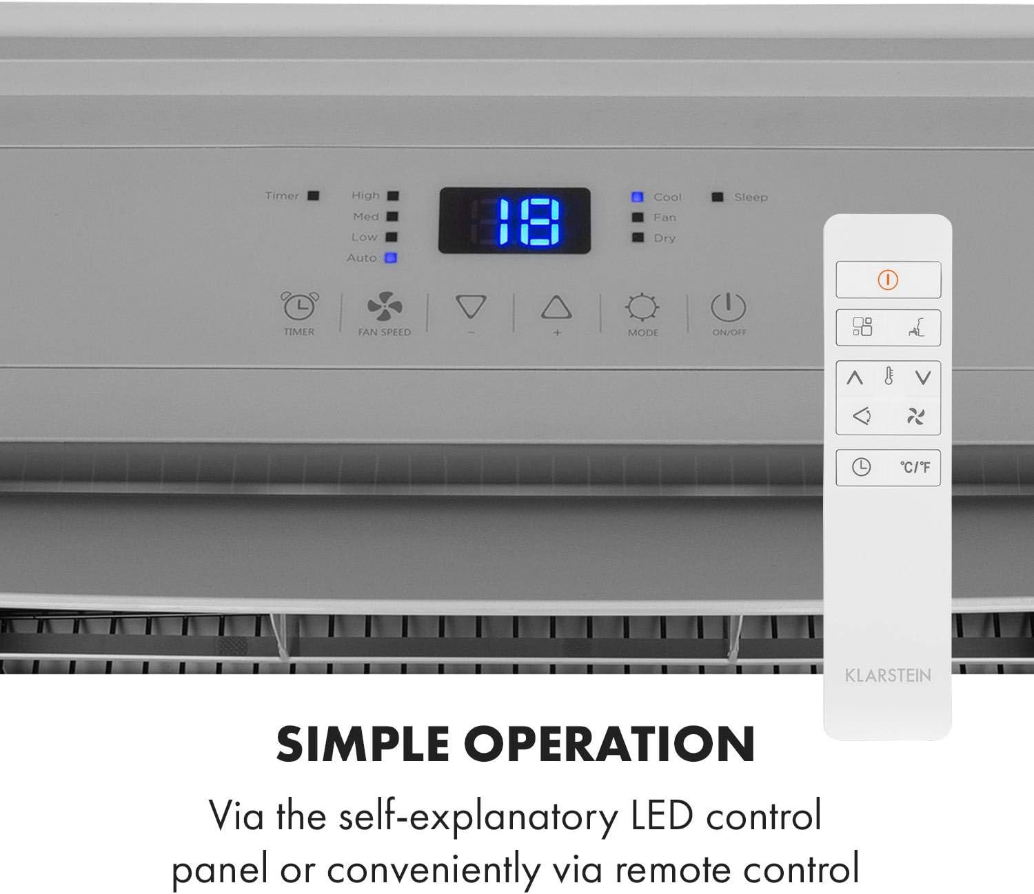 KLARSTEIN Grandbreeze Pro 14K – Mobiles Klimagerät, Luftentfeuchter, Ventilator, 3 Geschwindigkeiten, 14000 BTU/1,65 kW, Raum: 42 bis 68 m², Durchfluss: 460 m³/h, CEE A – Weiß Klimaanlage