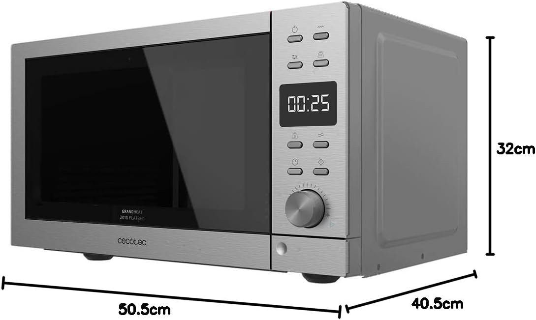 Cecotec Touch-Mikrowelle ohne Teller GrandHeat 2500 Flatbed Touch White. 800 W, 25 Liter Fassungsvermögen, 8 vorkonfigurierte Funktionen, Timer