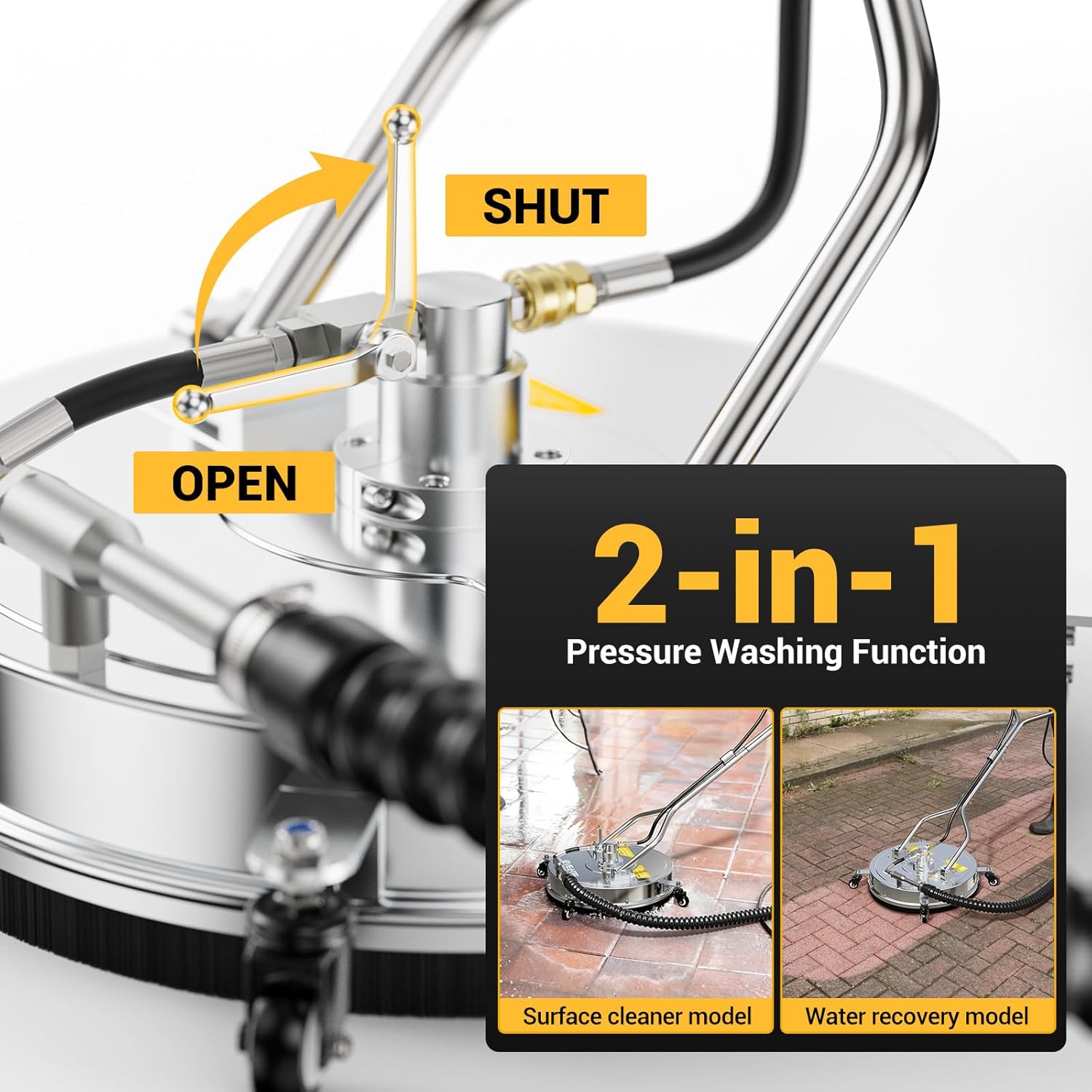 EVEAGE 50.8 cm Hochdruckreiniger Oberflächenreiniger Doppelgriff mit Wasserrückgewinnung,mit 4 Rädern, Edelstahlgehäuse Hochdruckreiniger Zubehör mit 2 Verlängerungsstab, 4000 PSI, EP004