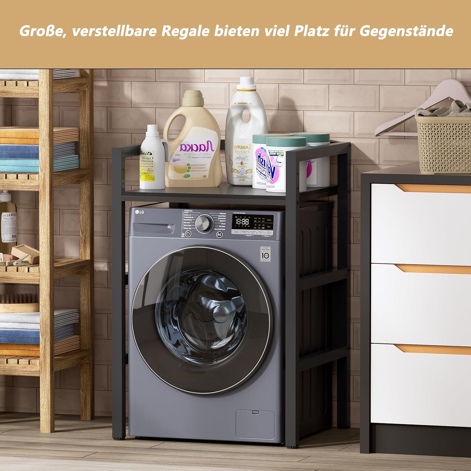 MSFE Regal über Waschmaschine,Höhenverstellbarer Wäschetrocknerständer,Lagerregal über der Waschmaschine, Tragfähigkeit 350 kg,für Waschmaschine und Trockner,73 * 64 * 110cm,Patentiertes Produkt