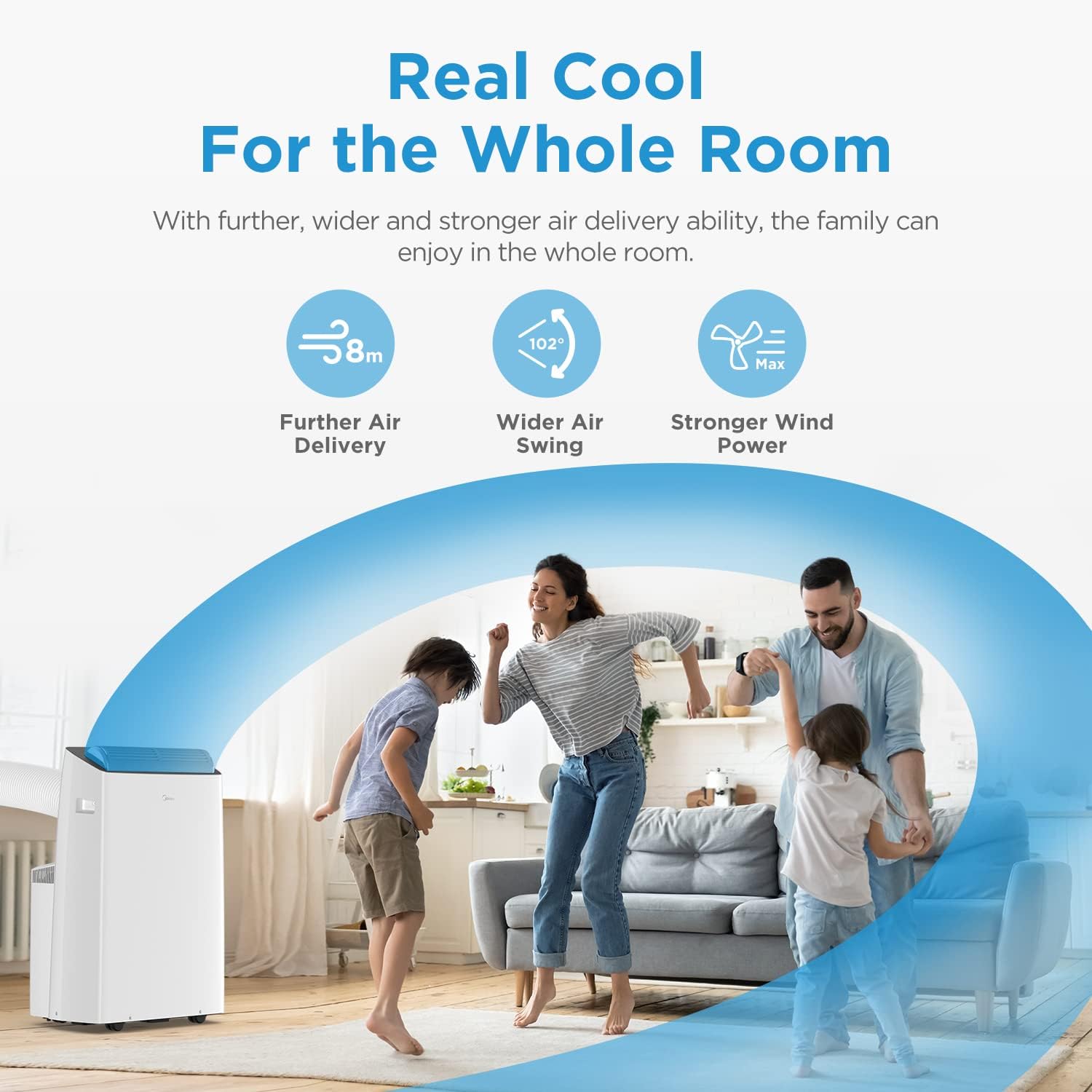 Midea Mobiles Klimagerät Silent Cool 26 Pro WF, 9000 BTU 2,6kW, Kühlen&Ventilieren&Entfeuchten, Raumgröße bis 88m³(33㎡), APP-Steuerung/Alexa/Google Home/IFTTT, Mobile Klimaanlage mit Abluftschlauch