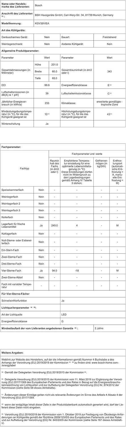 Bosch KGN36NWEA Serie 2 Kühl-Gefrier-Kombination, 186 x 60 cm, 215 L Kühlen & 87 L Gefrieren, NoFrost nie wieder abtauen, LED-Beleuchtung gleichmäßige Ausleuchtung
