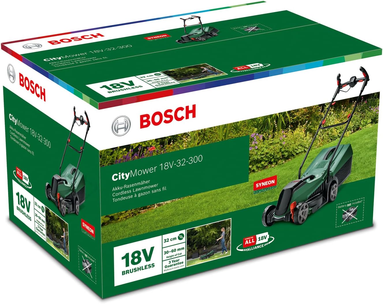 Bosch Akku-Rasenmher CityMower 18V-32-300 (18 Volt, 1x Akku 4,0 Ah, Schnittbreite: 32 cm, Rasenflchen bis 300 m, im Karton)