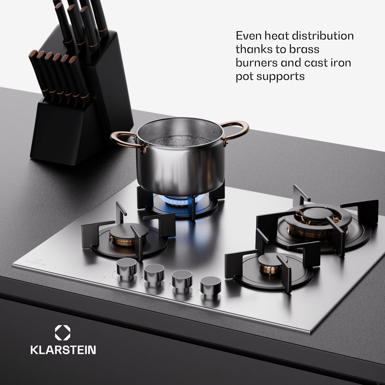 Klarstein Gasherd, Gaskochfeld 5 Flammen, Einbau-Gaskocher für Zuhause & Wohnmobil, Campingkocher mit Glasplatte, Gasherd für Propan- und Erdgas, Edelstahl Gas-Herdplatte Wok Brenner 10400 Watt