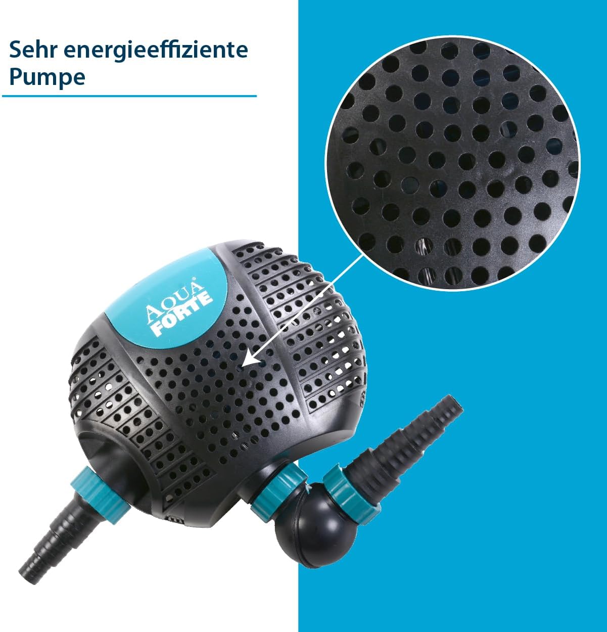 AquaForte O-20000 Plus, 200 Watt, max. Durchfluss 19 m3/Stunde, max. Förderhöhe 7 Meter, Kabellänge 10 Meter, für Wasserläufe, Wasserfälle, Springbrunnen, Filter usw, Schwarz