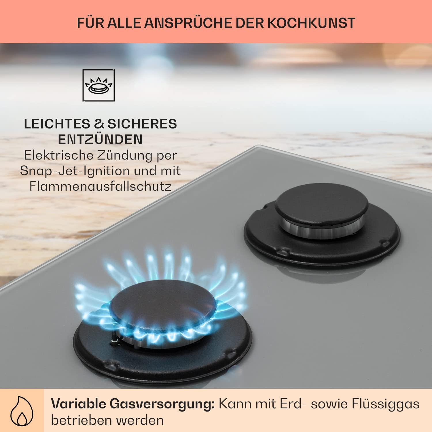 Klarstein Gasherd, Einbau-Gasherd für Propan Gasflasche, Gaskochfeld 4 Flammig, Gasherd für Küche, Camping & Wohnmobil, 8000 W Kochplatte, LPG Gaskocher, Herdplatte für Propangas, Edelstahl Gas-Herd
