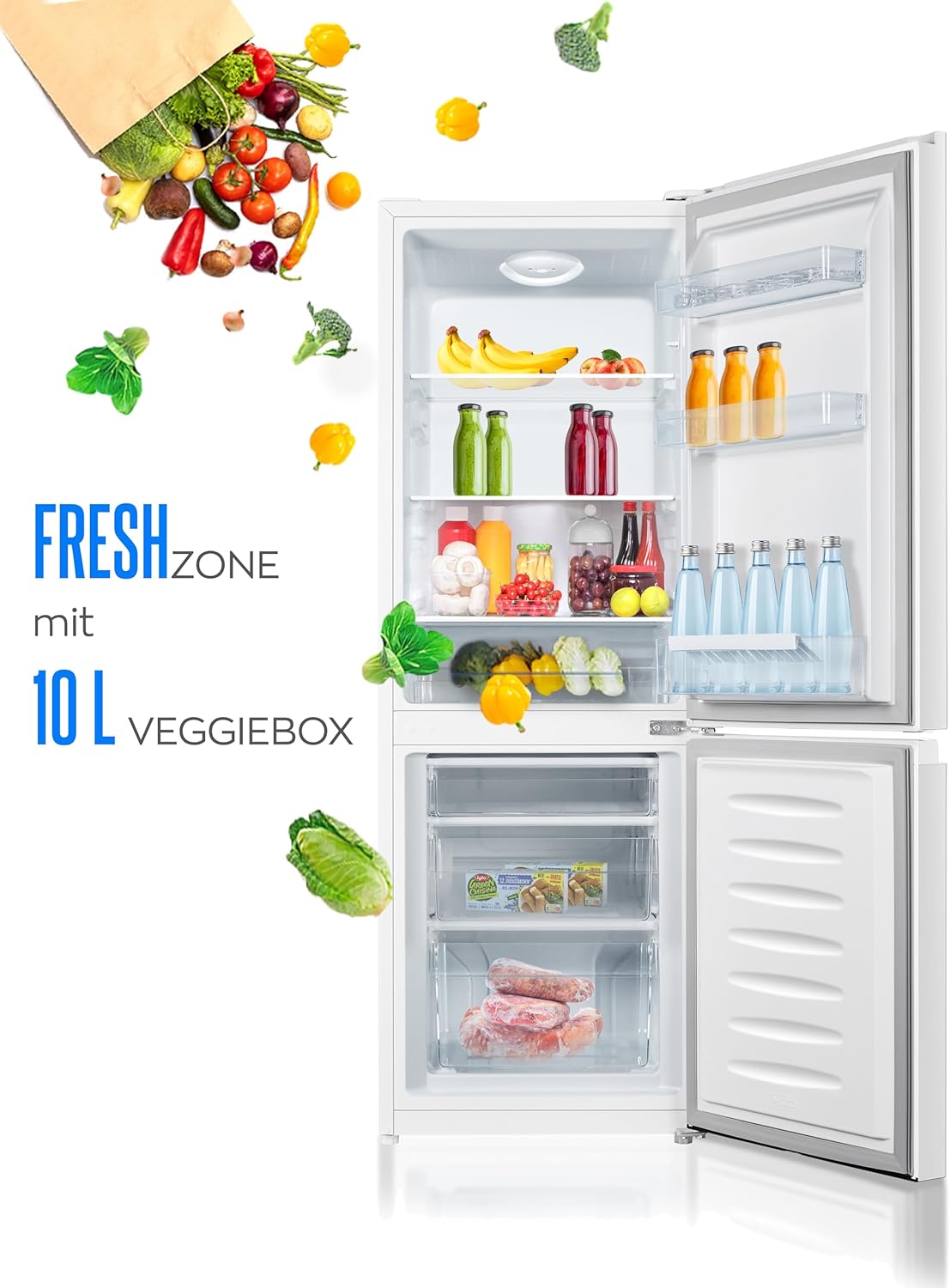 Heinrich´s Kühlgefrierkombination 175Liter, Kühlvolumen 122L, Gefrierfach 53L,LED Innenraumbeleuchtung, Kühlschrank Türanschlag wechselbar, leise 39dB,große Tiefkühlboxen, 7 Temperaturstufen, schwarz