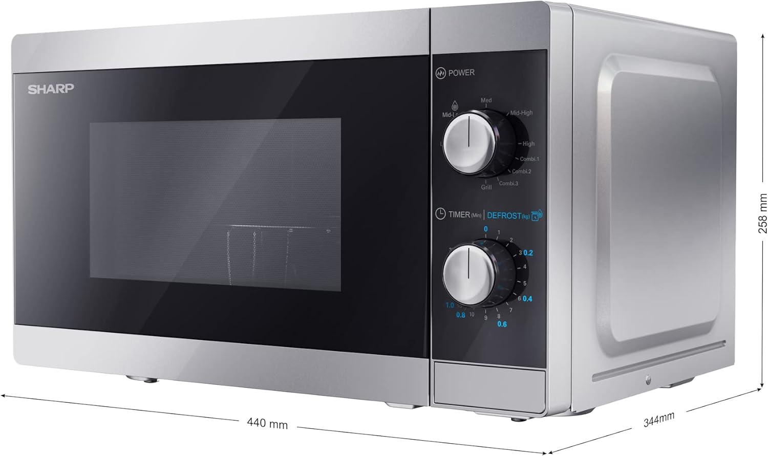 SHARP MG81ES Mikrowelle mit Grill (Mikrowelle: 900W, Grill: 1100W, 11 Leistungsstufen, Auftaufunktion, Abmessungen: 512x300x396cm, Emaille-Keramik-Garraum mit antibakteriellen Eigenschaften), silber