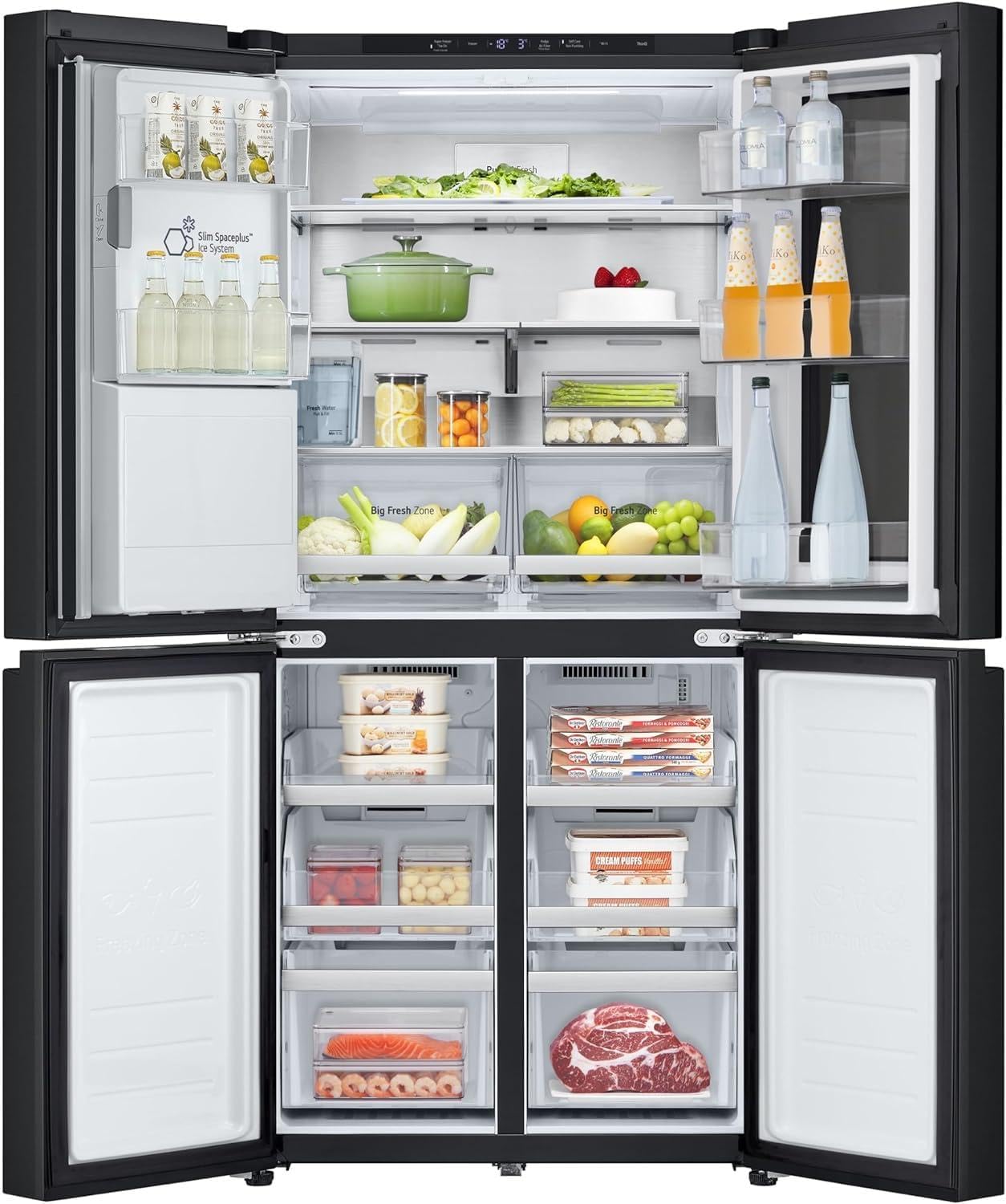 LG GMG861EPAE InstaView SLIM Multi-Door, Klasse E, 508 L, Kühlschrank mit Gefrierfach, Eis-, Crushed Ice- Wasserspender mit UVnano, Total NoFrost, Smart Inverter Kompressor, Wi-Fi, Farbe Matte Black