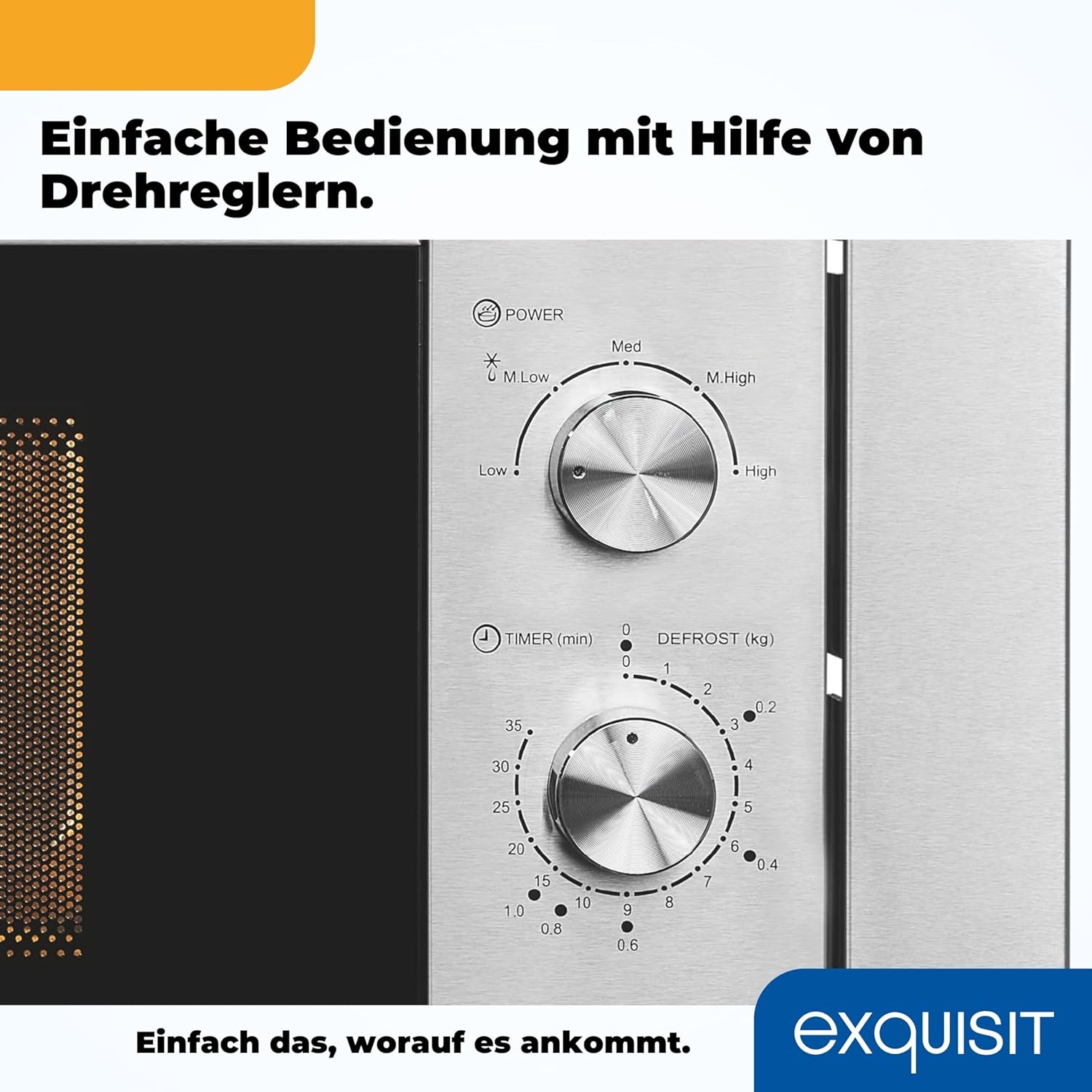 Exquisit Einbaumikrowelle EMW10-020 inox | 800 W Leistung | Kinderleichte Bedienung | Einfacher Einbau | Timer | Drehteller 27cm | Mikrowelle 60 cm | Einbaugerät | Edelstahl