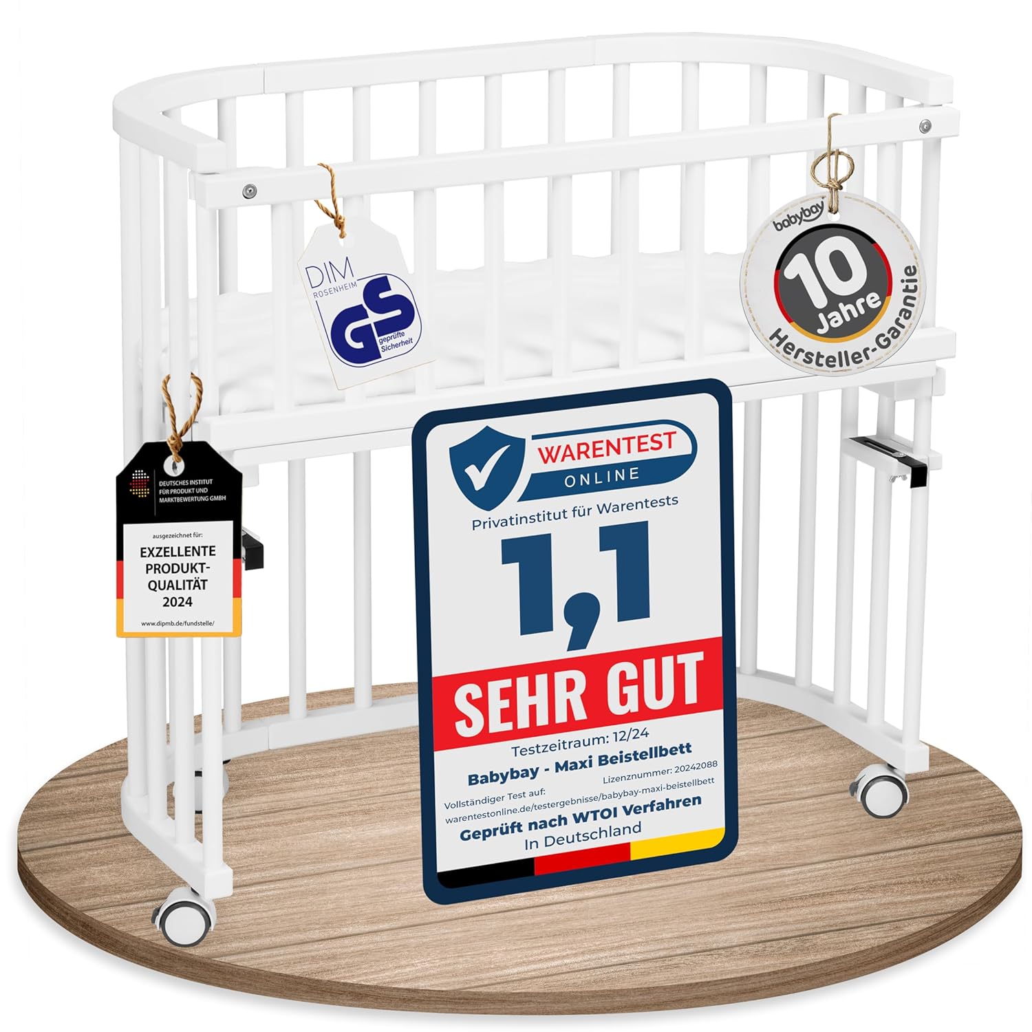 babybay Original Beistellbett aus massivem Buchenholz / kompakt & verwandelbar / Kinderbett Höhe stufenlos verstellbar & umweltfreundlich / mitwachsendes Babybett (weiß lackiert) / inkl. Matratze