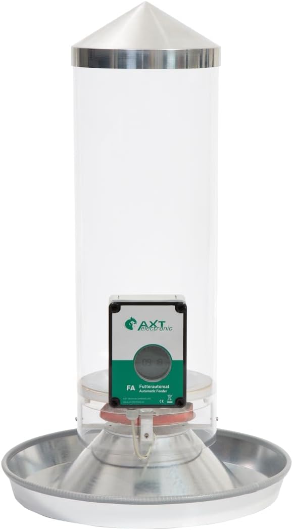 Elektronischer Futterautomat FA2-10 für Hühner und anderes Geflügel, 10 Liter Silo, mit Futtertrog als Standfuß