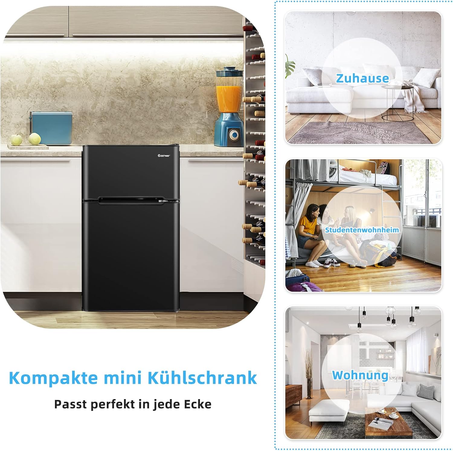 COSTWAY 90L Kühlschrank mit 27L Gefrierfach Kühl-Gefrier-Kombination Standkühlschrank Gefrierschrank mini Kühlschrank (weiß)