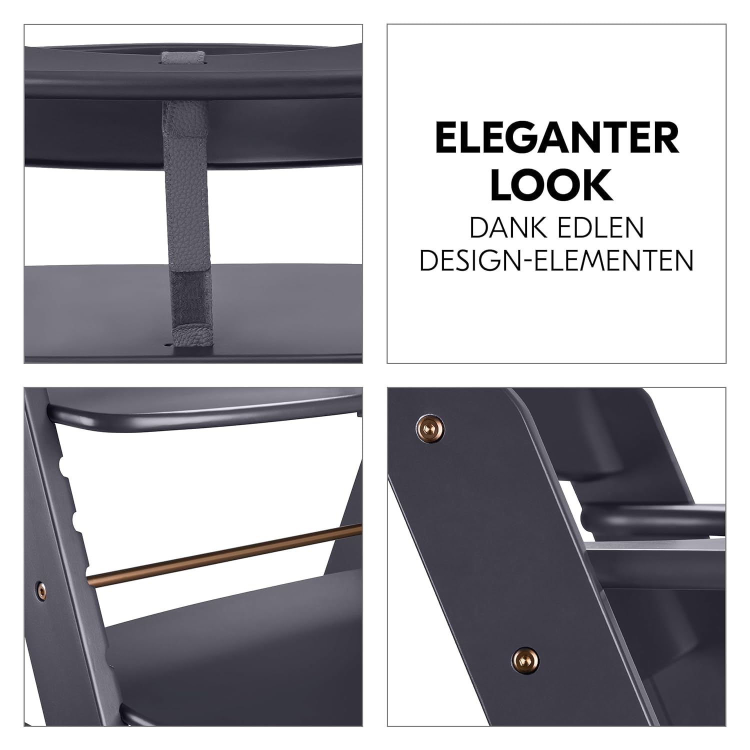 hauck Hochstuhl Beta+ Newborn Set Eco Bouncer - mitwachsender Holz Babyhochstuhl ab Geburt, inkl. Neugeborenenaufsatz, Sitzpolster und Essbrett - Dark Grey