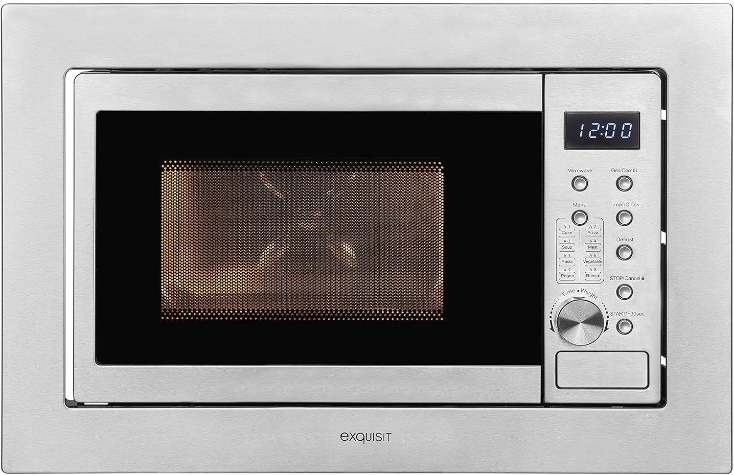 Exquisit Einbaumikrowelle EMW10-020 inox | 800 W Leistung | Kinderleichte Bedienung | Einfacher Einbau | Timer | Drehteller 27cm | Mikrowelle 60 cm | Einbaugerät | Edelstahl