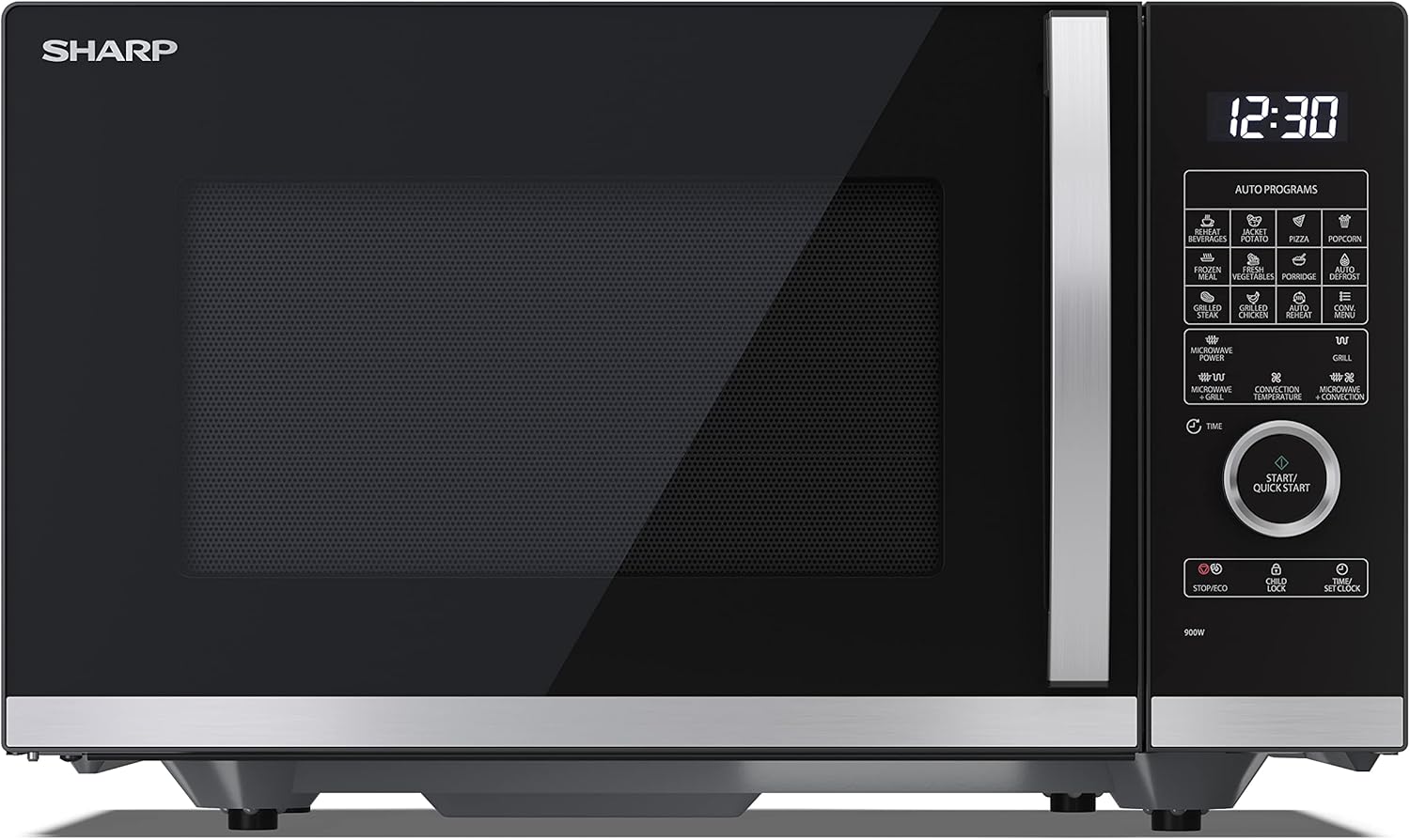 SHARP MG81ES Mikrowelle mit Grill (Mikrowelle: 900W, Grill: 1100W, 11 Leistungsstufen, Auftaufunktion, Abmessungen: 512x300x396cm, Emaille-Keramik-Garraum mit antibakteriellen Eigenschaften), silber