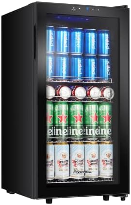 Kalamera Getränkekühlschrank, Bierkühlschrank mit Touch-Bedienfeld, 3-18°C Kühlzone, Flaschenkühlschrank 86 Liter, Blaue LED-Innenbeleuchtung, 41 dB, KRC-86GE