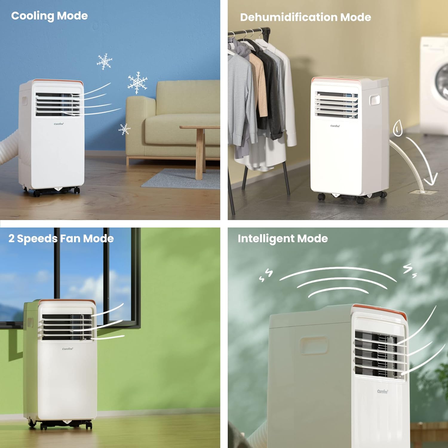 Comfee Mobiles Klimagerät MPD1-12CRN7, 12000 BTU 3,5kW, Kühlen&Ventilieren&Entfeuchten, Raumgröße bis 117m³(43㎡), Mobile Klimaanlage mit Abluftschlauch