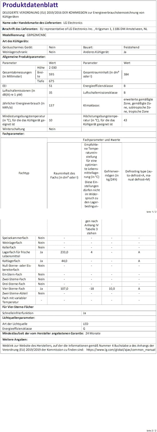 LG GBP62MCNBC, Klasse B, 384 L, Kühl-/ Gefrierkombination, Frische Features, Kühlschrank mit Gefrierfach und Innendisplay, DoorCooling+, LINEARCooling, 59,5 x 203 x 67,5 cm ꟷ Matte Black
