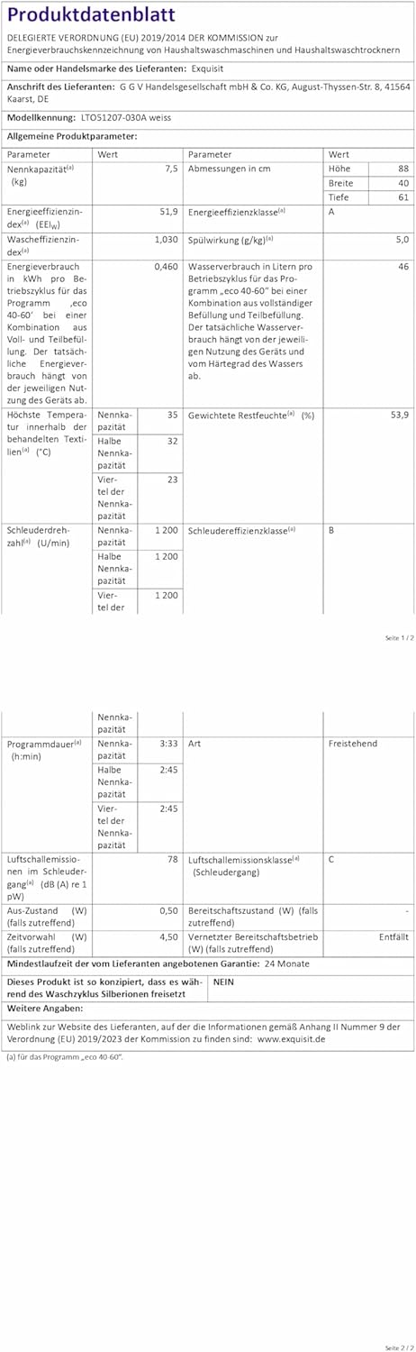 Exquisit Toplader Waschmaschine, 7,5kg Füllmenge, Waschmaschine schmal, Energieklasse A, 1200 U/Min, Startzeitvorwahl, Kurzprogramm, LTO51207-030A weiss