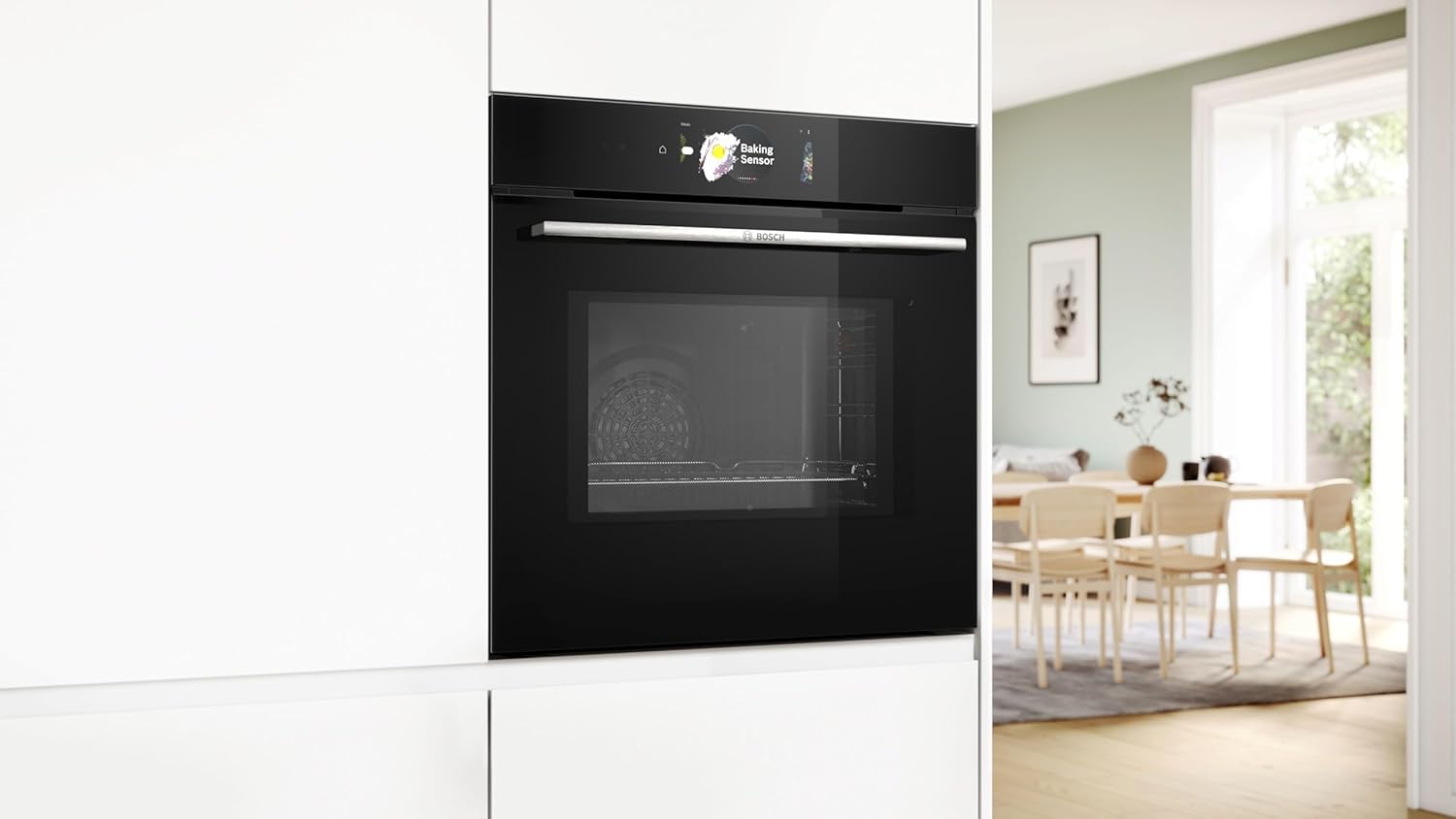 Bosch HMG7361B1, Serie 8 smarter Einbau-Backofen mit Mikrowellenfunktion, 60 x 60 cm, Made in Germany, Schwarz, Air Fry, Digitaler Bedienring, Touchdisplay, Automatikprogramme, Reinigungsunterstützung
