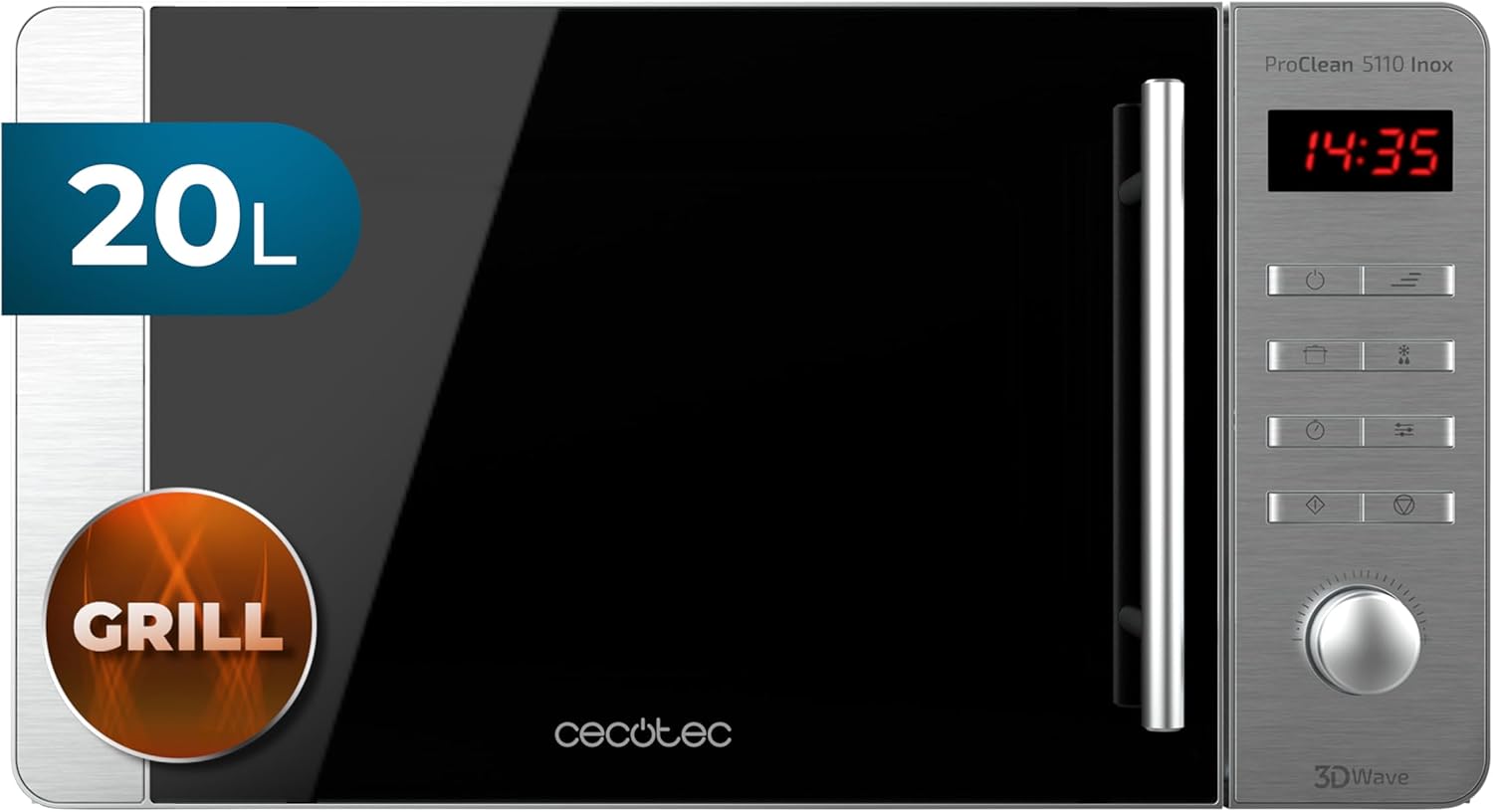 Cecotec Mikrowelle mit ProClean 8110 Grill. 28l Kapazität, Ready2Clean Beschichtung, 1000 W Leistung, 1000 W Grill, 5 Betriebsebenen, 8 Programme, 60 min Timer, LED-Anzeige