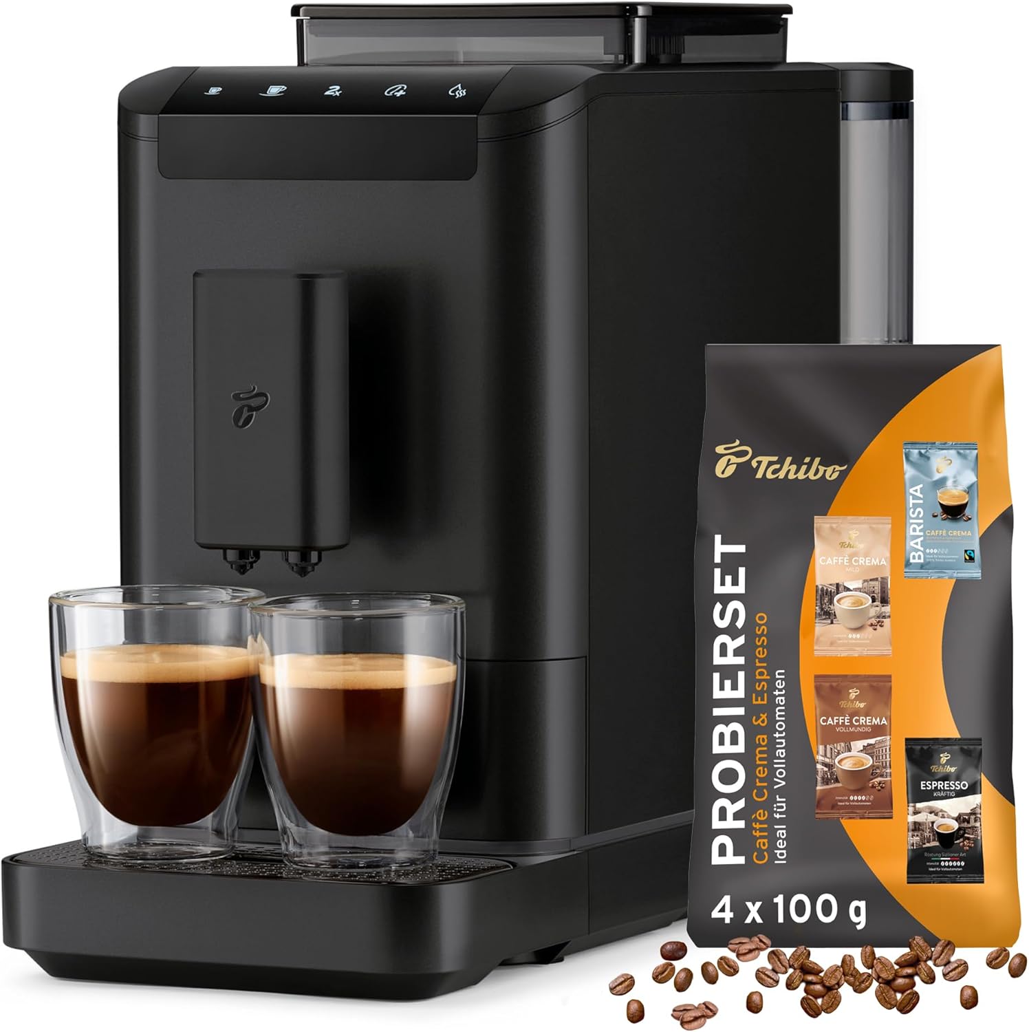 Tchibo Kaffeevollautomat Esperto2 Caffè mit 2-Tassen-Funktion für Caffè Crema und Espresso, Granite Black - INKLUSIVE Kaffeeprobierset GRATIS