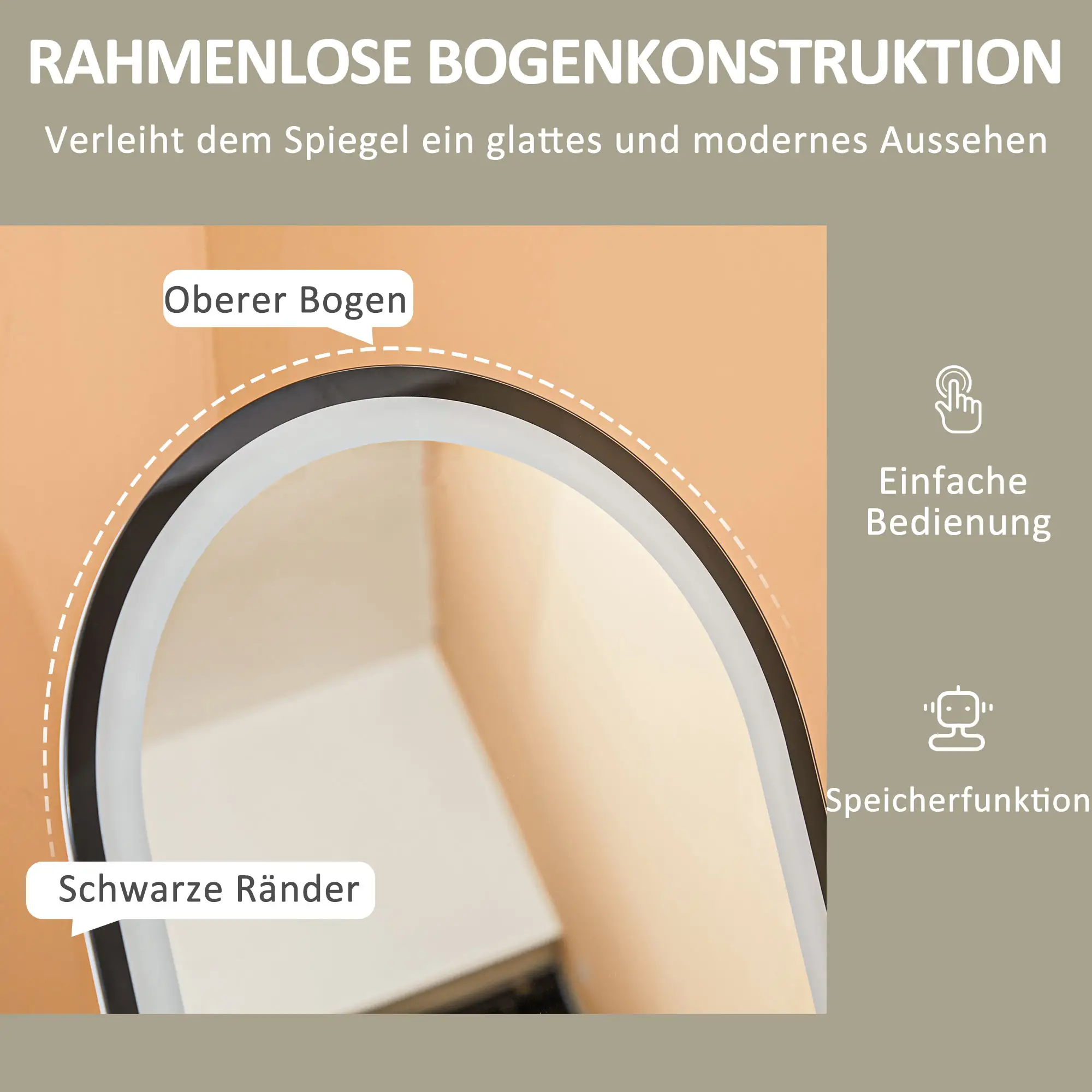HOMCOM Standspiegel LED Touch Ganzkörperspiegel 3-in-1 Bogenform
