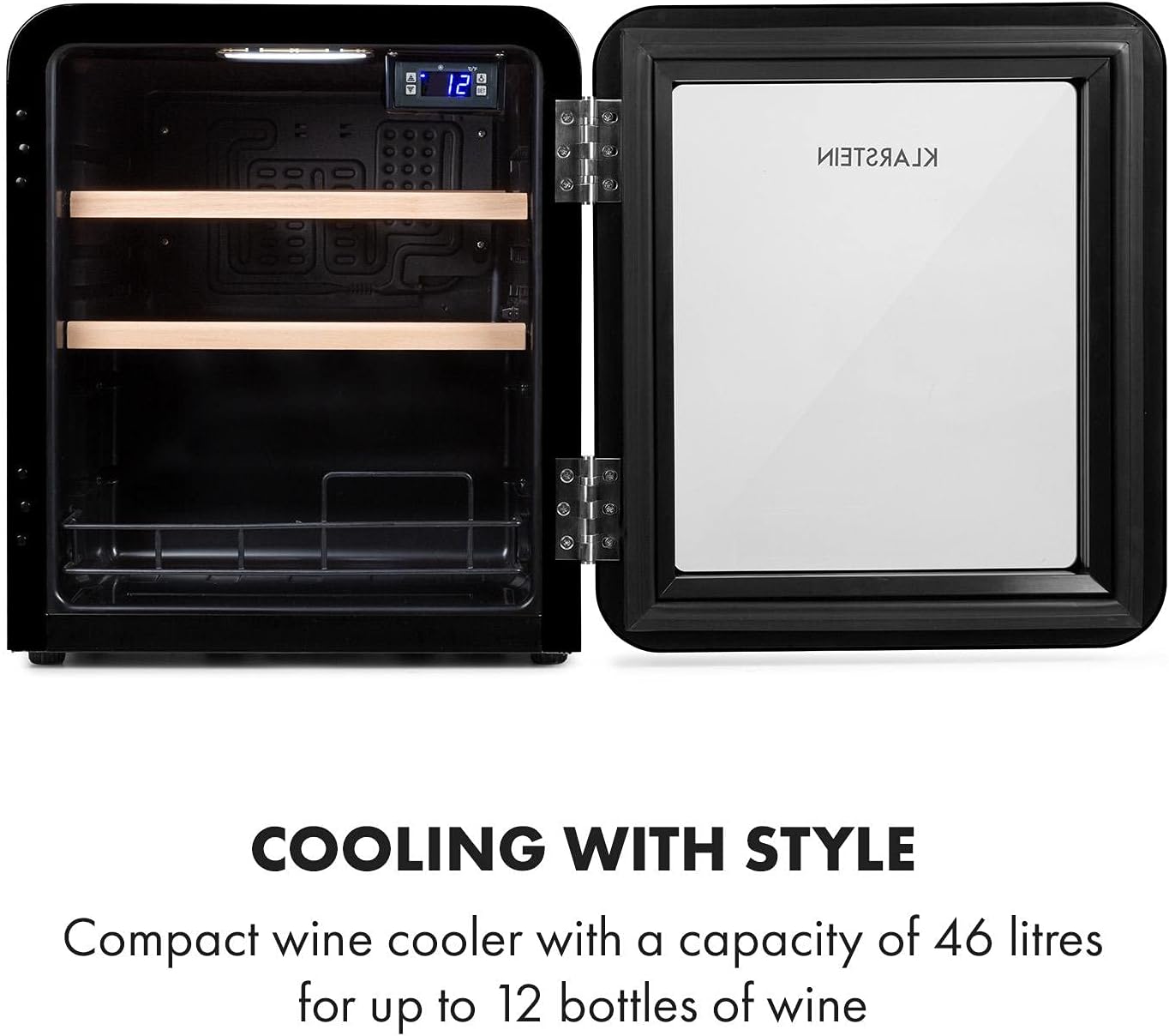 Klarstein Weinkühlschrank, Getränkekühlschrank Schmal, Kühlschrank mit Glastür, Getränkekühlschränke Freistehend, Weinkühlschrank Klein, Weinkühlschränke 1 Zone, UV-Schutz, 4-22 °C, 19 Flaschen