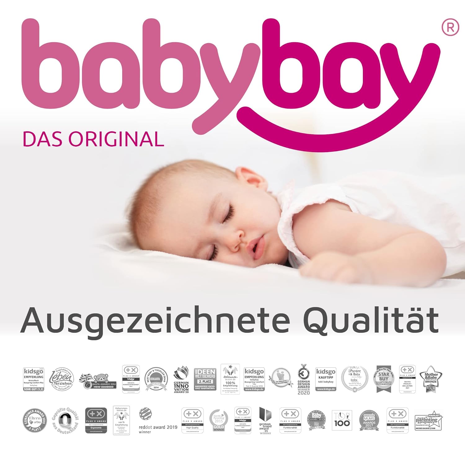 babybay Original Beistellbett aus massivem Buchenholz / kompakt & verwandelbar / Kinderbett Höhe stufenlos verstellbar & umweltfreundlich / mitwachsendes Babybett (weiß lackiert) / inkl. Matratze