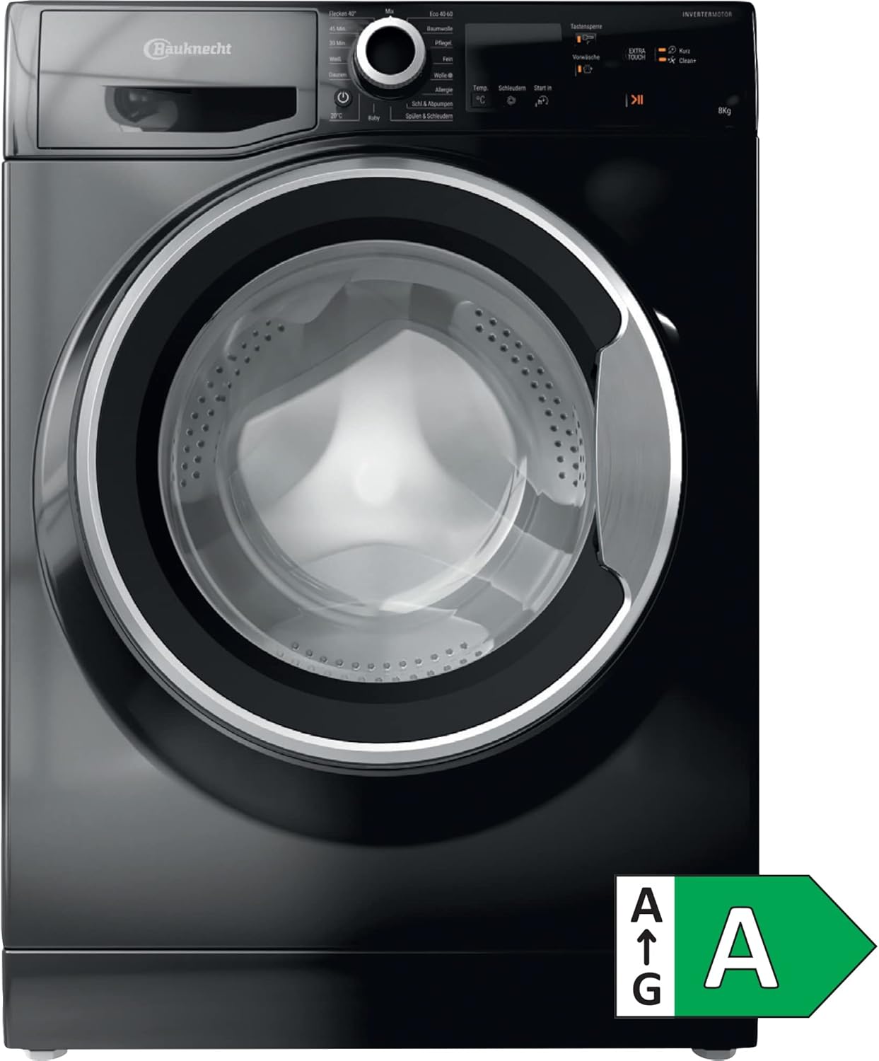 Bauknecht WM BB 814 A Waschmaschine Frontlader / 8kg / EEK A/Kurz 30 / Kurz 45 / Kraftvolle Fleckenentfernung/Anti-Allergie-Programm/Wolleprogramm/Schwarz/Langlebiger Inverter-Motor