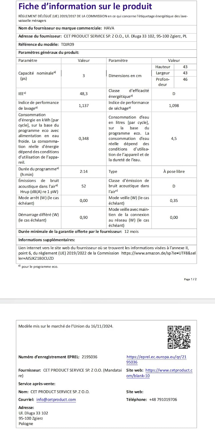 HAVA 2025 NEUE Tischgeschirrspüler mit Wasserenthärter und erhöhter Energieeffizienz, Spülmaschine mit 8 Programmen, Kindersicherung & verzögerter Start, keine Installation erforderlich