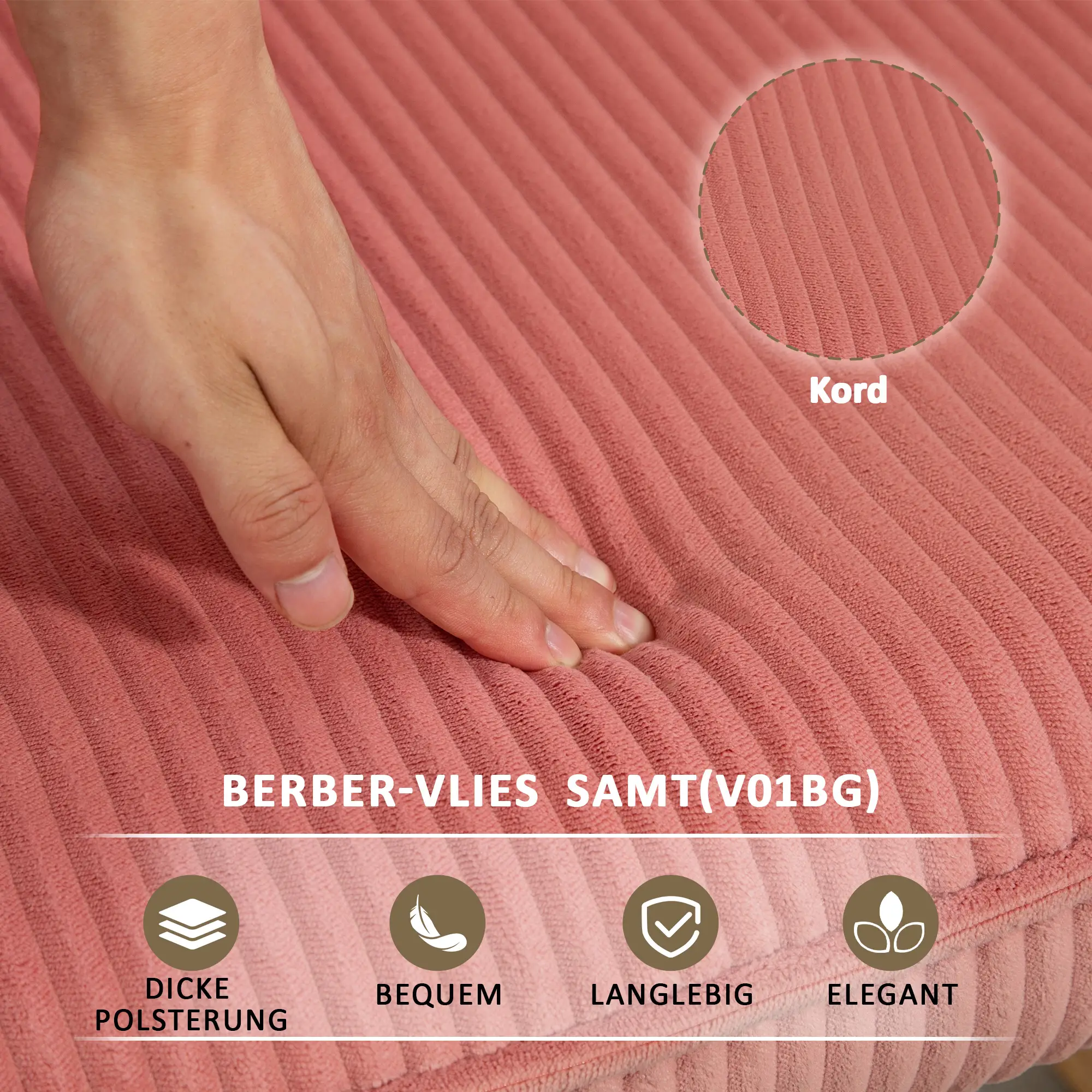 HOMCOM Schaukelstuhl Kord Rosa mit Schaukelfunktion & Komfortpolster