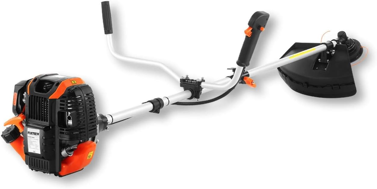 FUXTEC Benzin Motorsense FX-4MS142, Rasentrimmer mit 4-Taktmotor, 320 mm Schnittkreis, Geschwindigkeitsregler und Easy-Starter, inkl. Fadenspule/Profi-Tragegurt