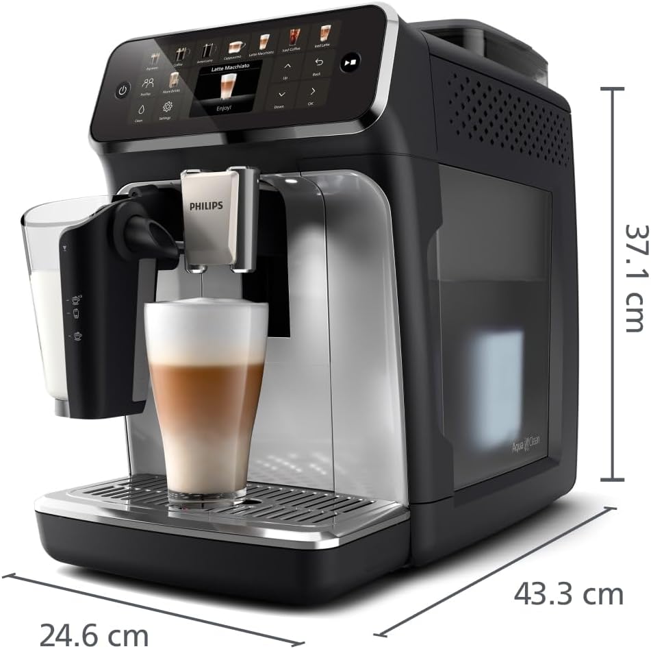 Philips Serie 5500 Kaffeevollautomat – LatteGo Milchsystem, 20 heiße und kalte Kaffeespezialitäten, 40% leiser mit SilentBrew, QuickStart, Grau (EP5544/50)