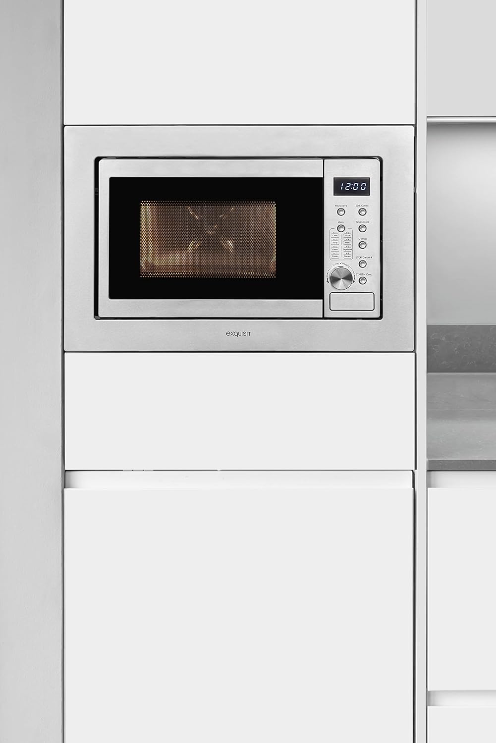 Exquisit Einbaumikrowelle EMW10-020 inox | 800 W Leistung | Kinderleichte Bedienung | Einfacher Einbau | Timer | Drehteller 27cm | Mikrowelle 60 cm | Einbaugerät | Edelstahl