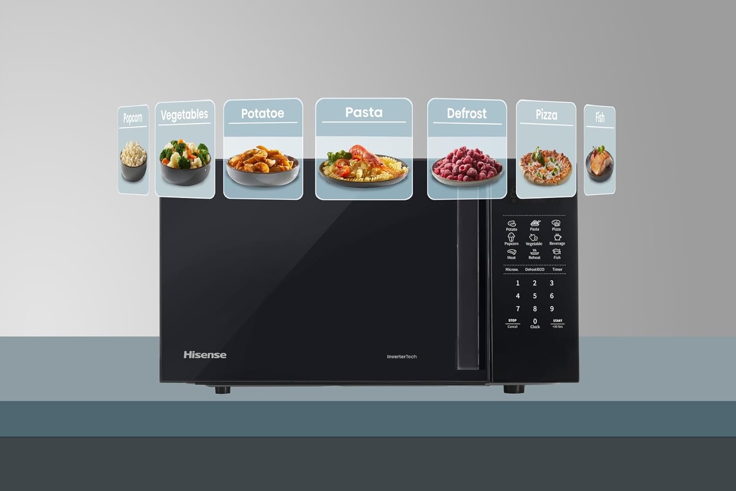 Hisense Elektronische Mikrowelle, Fassungsvermögen 23 l, Leistung 800 W, Grillleistung 1000 W, LED-Display mit Touch-Steuerung, Schwarz