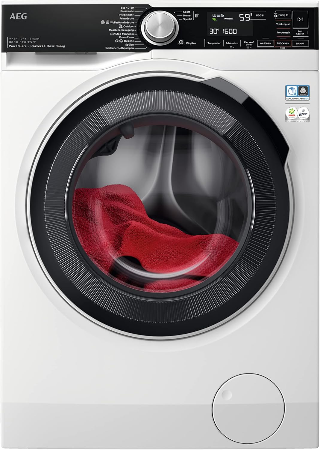 AEG L7WBA60680 Waschtrockner / DualSense - schonende Pflege / 8 kg Waschen / 5 kg Trocknen / D / energiesparend / Mengenautomatik / Nachlegefunktion / ProSteam - Auffrischfunktion / 1600 U/min Weiß