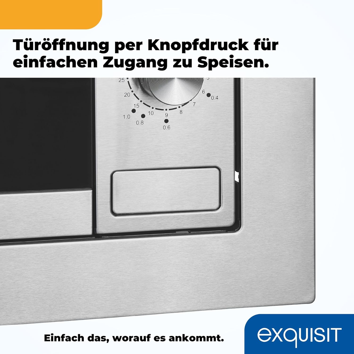 Exquisit Einbaumikrowelle EMW10-020 inox | 800 W Leistung | Kinderleichte Bedienung | Einfacher Einbau | Timer | Drehteller 27cm | Mikrowelle 60 cm | Einbaugerät | Edelstahl