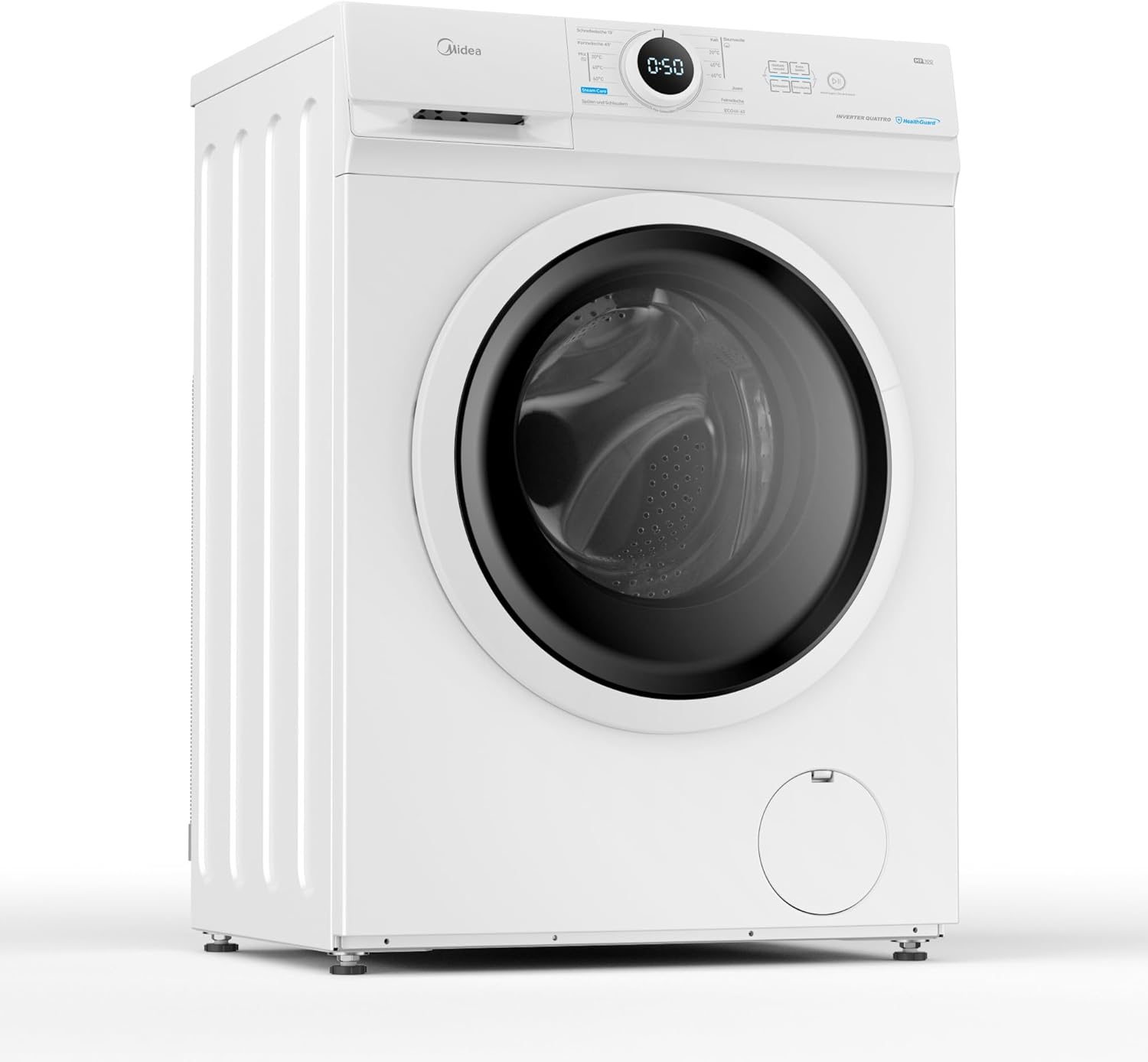 Midea MF10EW80B Waschmaschine / 8kg / 1400 U/Min/EEK A/Inverter Quattro Moto/Dampffunktion/Grosse Trommel/Slim Design/Nachlegefunktion/Kindersicherung/AquaStop, Weiß