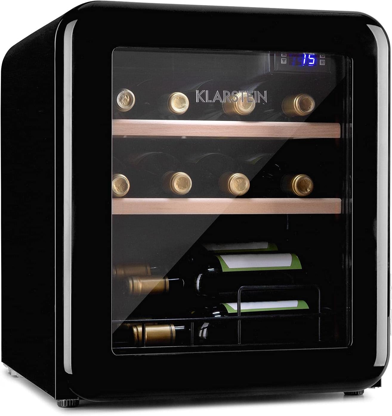 Klarstein Weinkühlschrank, Getränkekühlschrank Schmal, Kühlschrank mit Glastür, Getränkekühlschränke Freistehend, Weinkühlschrank Klein, Weinkühlschränke 1 Zone, UV-Schutz, 4-22 °C, 19 Flaschen